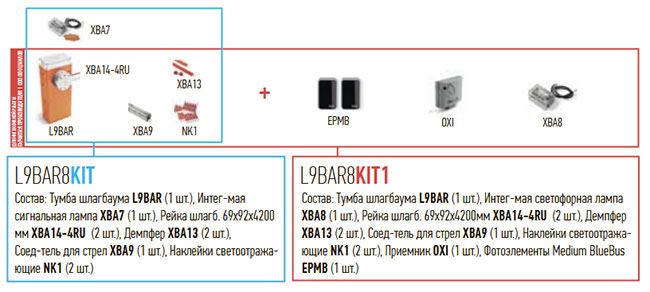 Nice L9Bar8Kit шлагбаум комплекты