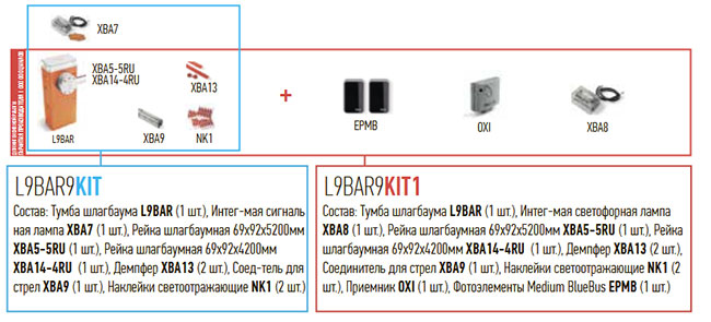Nice L9Bar9Kit комплекты шлагбаума со стрелой 9 м